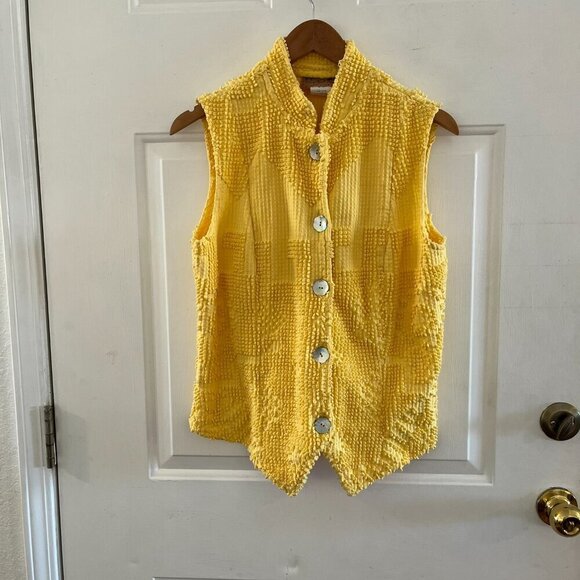 Vintage Painted Pony Woman's Cool Yellow Chenille Western Vest Sz Med - Picture 2 of 7